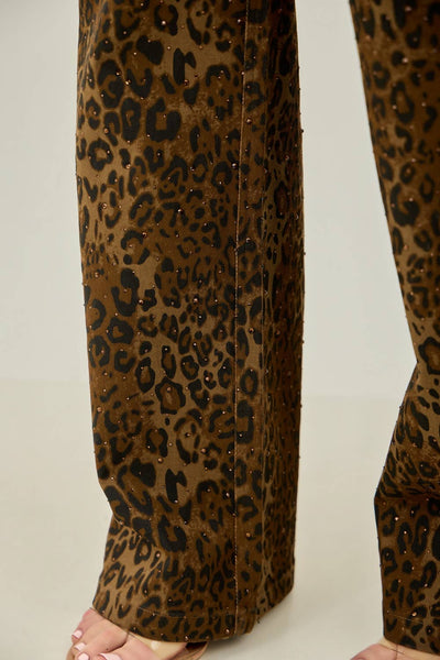 Leopard Rhinestone High Waisted Jeans