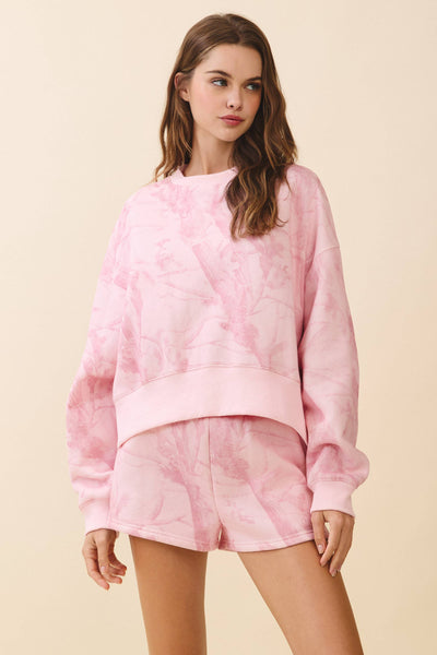 Camouflage Pink Print Dropped Shoulders Sweatshirt