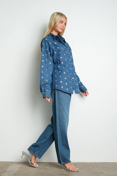 Rhinestone Hearts Denim Shirt