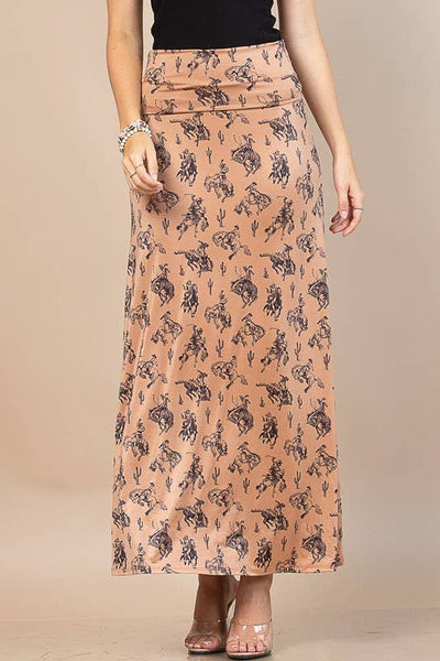 Western Bucking Horses Maxi Skirt