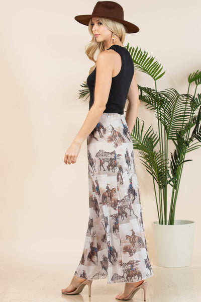 Cowboy Print Lined Full Skirt