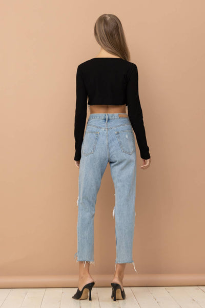 Rhinestone Fringe Top in Black