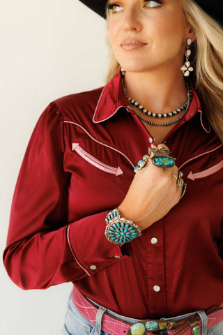 Pearl Snap, Western Wine/Pink Satin Shirt