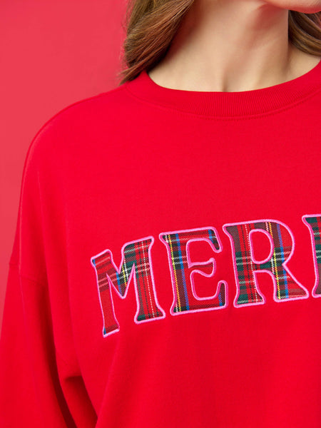 PLAID "MERRY" RELAXED SWEATSHIRTS
