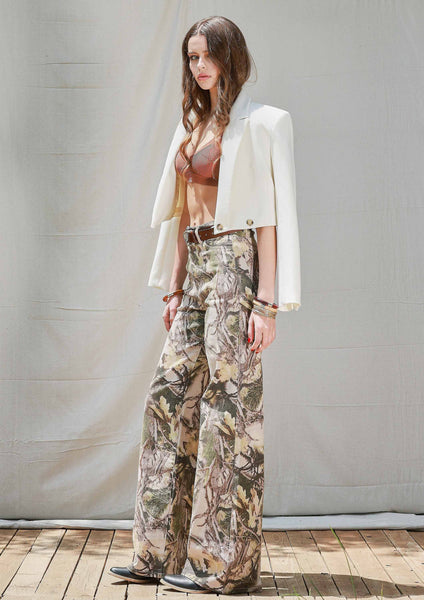 High-Rise Camo Print Wide Leg Jeans