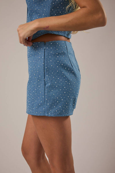 Denim Skort with Rhinestones