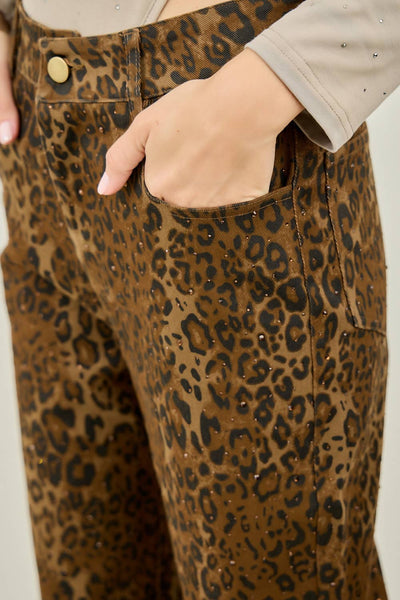 Leopard Rhinestone High Waisted Jeans