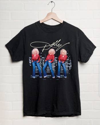 Dolly Parton Triple Threat Black Thrifted Tee