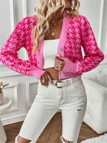 Houndstooth cropped knit Cardigan