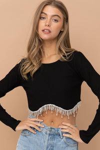 Rhinestone Fringe Top in Black