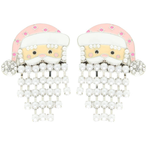 Christmas Jeweled Santa Claus Earrings : Silver