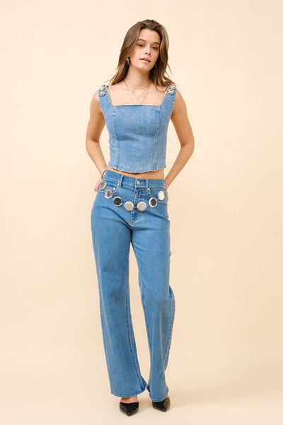 Jumbo Crystal Corset Denim Top