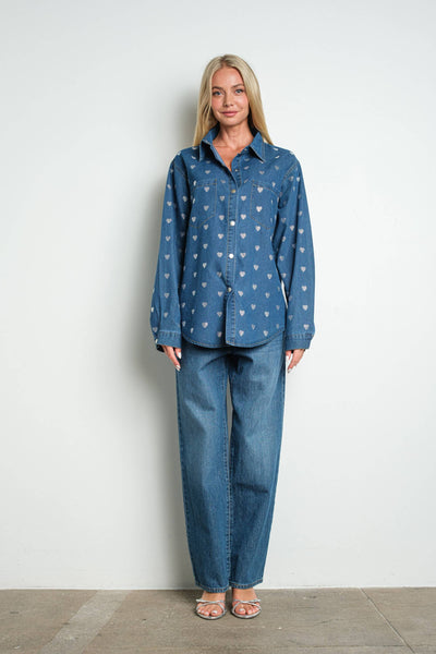 Rhinestone Hearts Denim Shirt