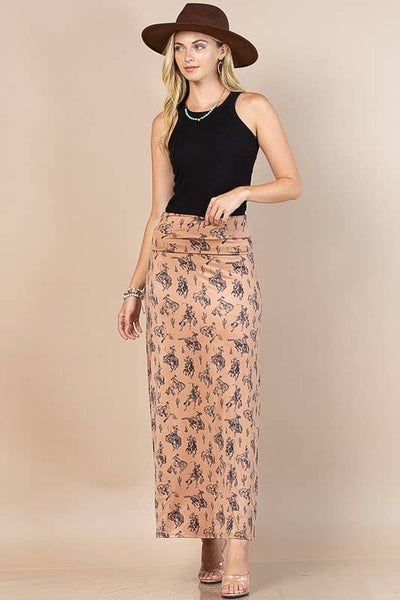 Western Bucking Horses Maxi Skirt