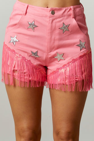 Pink Fringe Shorts