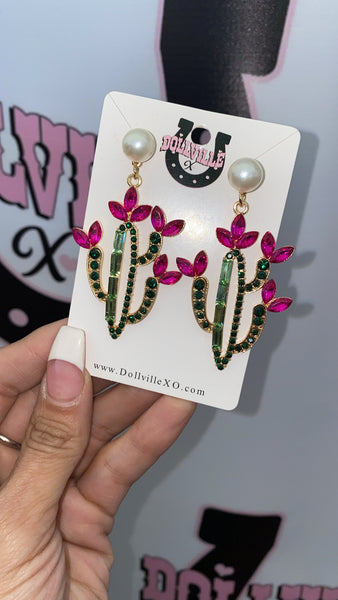 Rhinestone Cactus earrings in green